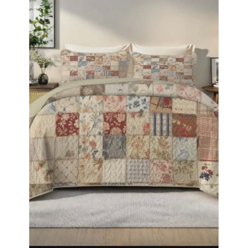 Floral Patchwork Quilt Multi Color Cottagecore Farmhouse Bedding 96" x 108" - Picture 15 of 15